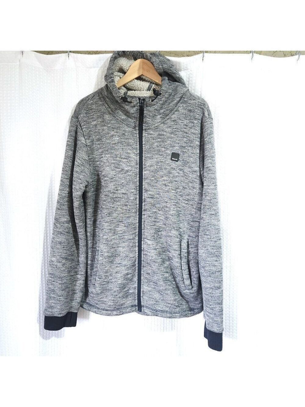 Bench Fleece Lined Jacket Men's Size LG Sweater Hooded Full Zip Grey w Pockets